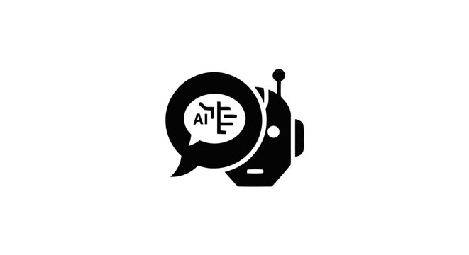 Robot with speech bubble icon.