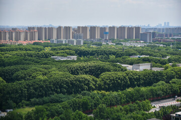 Urban skyline beyond green park and residential towers © PhanMinh