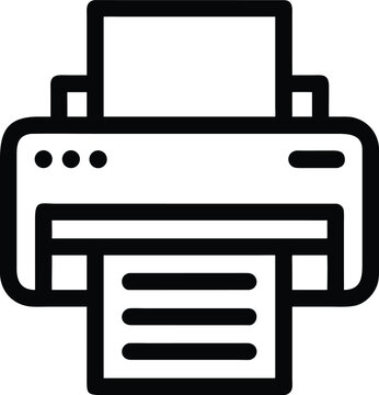 Black and white icon of a printer with paper coming out