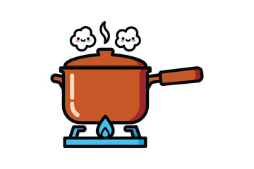Fototapeta premium Kawaii Cooking Pot on Gas Stove with Smiling Steam Illustration