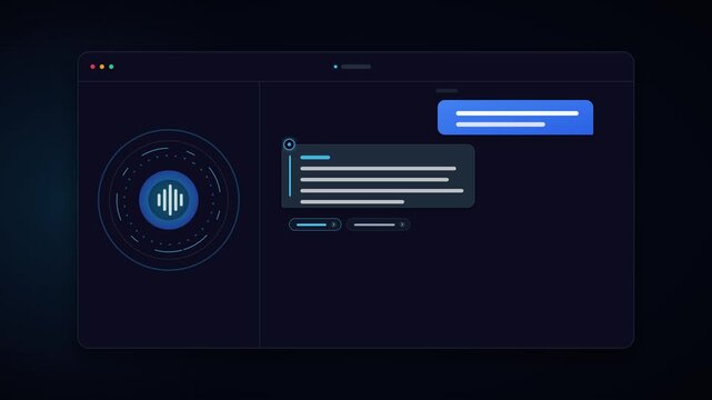 Ai chatbot interface animation with voice assistant waveform and text response generation