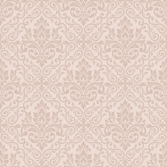 Fototapeta premium Traditional nude pink damask seamless background displaying ornate nude pink damask royal embellishments for dramatic nude pink damask botanical fashion textiles.