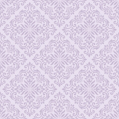 Obraz premium Elegant soft lavender damask seamless wallpaper design featuring premium soft lavender damask floral vector motifs for sophisticated soft lavender damask textile backgrounds.