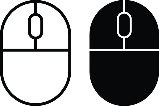 Computer mouse icons set with outline and silhouette styles, pc desktop hardware clicker scroll wheel symbol collection, vector graphic illustration isolated on transparent background