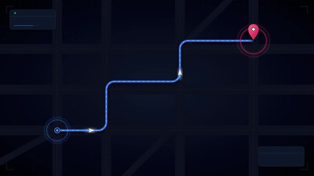 Animated gps route navigation path on digital map interface for logistics and delivery tracking