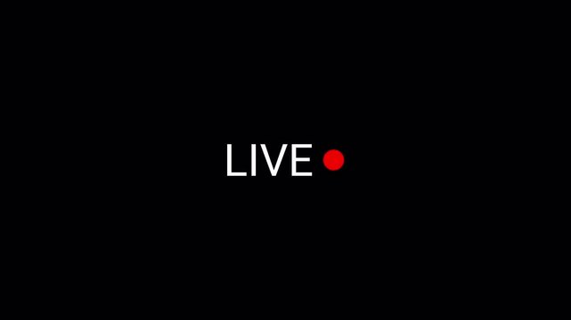Red Live Stream Button with online camera recording 4k animation, Live streaming sign icon animation on transparent background, live streaming and broadcasting  for TV Shows, and social Live .