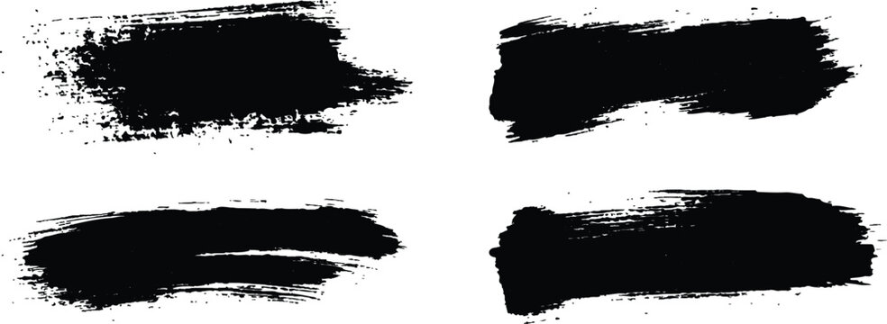 Set of horizontal black grunge brush strokes and ink smears vector illustration for creative text boxes and banners.