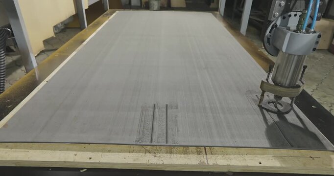 CNC Milling Process on Modern Industrial Machine. Automated CNC Machining in High Tech Workshop. CNC Milling Process on Modern Industrial Machine. CNC Milling of EVA Foam Marine Decking Material. 