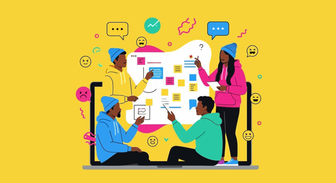 Diverse team collaborating on a project strategy together