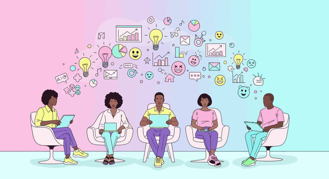 Diverse business team sharing ideas during a group meeting