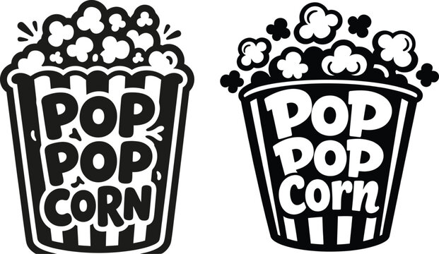 Two popcorn bucket vector illustrations for cinema and snack branding