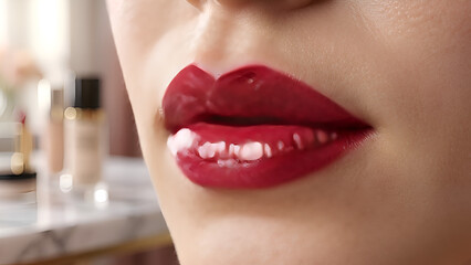 Naklejka premium Glamorous Red Lips with Glossy Finish