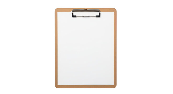 Empty wooden clipboard with a blank paper sheet isolated on transparent background