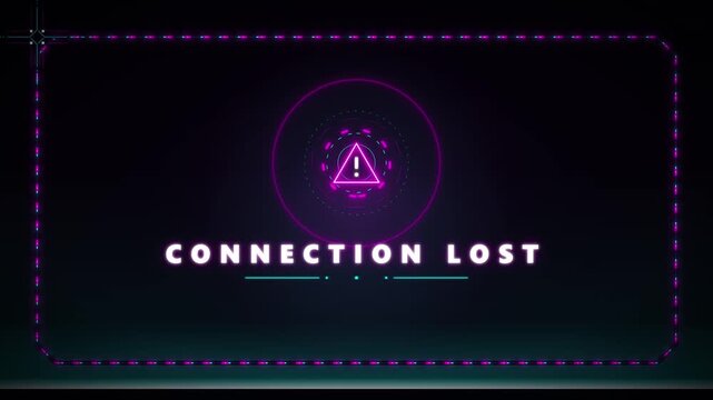 Connection lost neon hud overlay: glitchy cyberpunk warning sign for digital interface