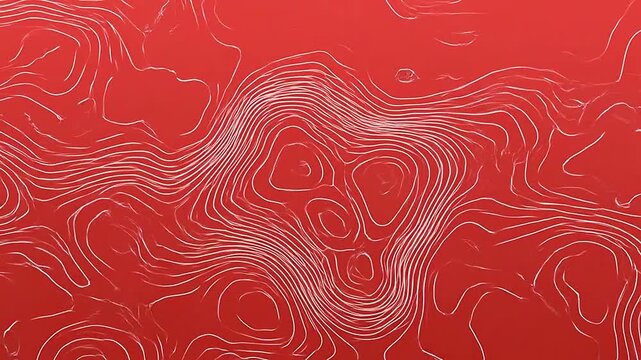 Abstract red topographic map background with white contour lines
