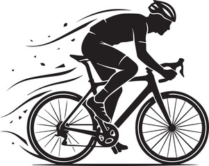 Fototapeta premium Dynamic cyclist riding racing bicycle fast silhouette depicting speed and athletic performance on blank isolated background design.