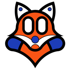 Fototapeta premium A cartoon fox face with orange, white, blue, and black colors