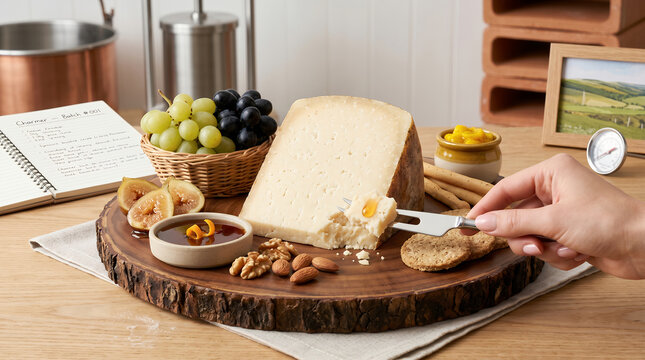 English Cheese Platter with Grapes & Honey | Semi-Hard Cheddar Style Cheese