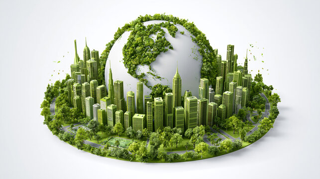 Green Cities Earth Day Concept Sustainable Urban Environment with Eco Friendly Buildings and Renewable Energy