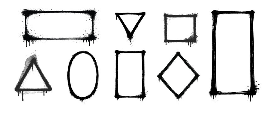 Hand drawn graffiti frame icon set with outline borders geometric shapes and editable stroke