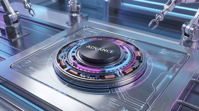 Futuristic Start Button Interface for Business Recovery and Digital Transformation