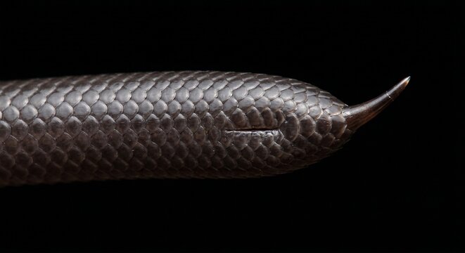 Extreme macro of brahminy blind snake tail showing sharp terminal spine