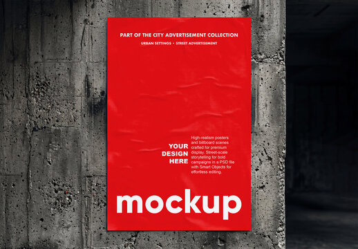 Urban Poster Mockup on Concrete Wall Template