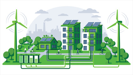 Obraz premium Community Decarbonization Clean Energy Neighborhood Architecture