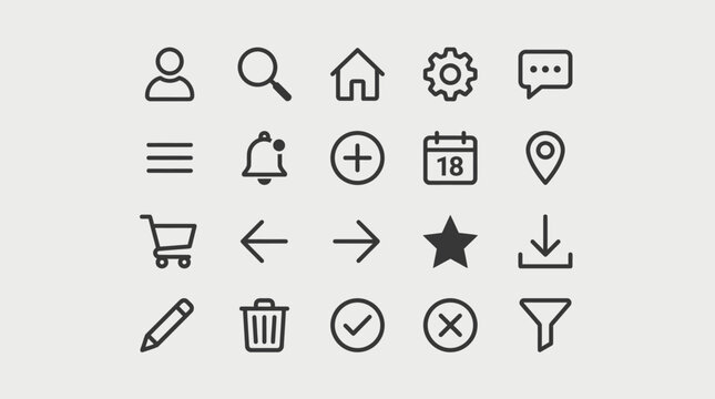 A collection of various interface icons displayed on a screen for user interaction.