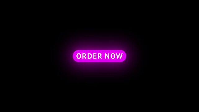 Pink order now button with glowing light sweep animation on transparent background.