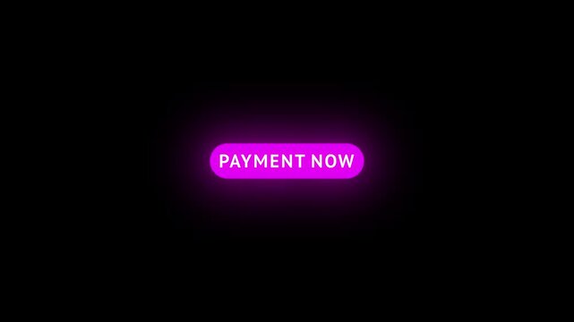 Pink payment now button with glowing light sweep animation on transparent background.