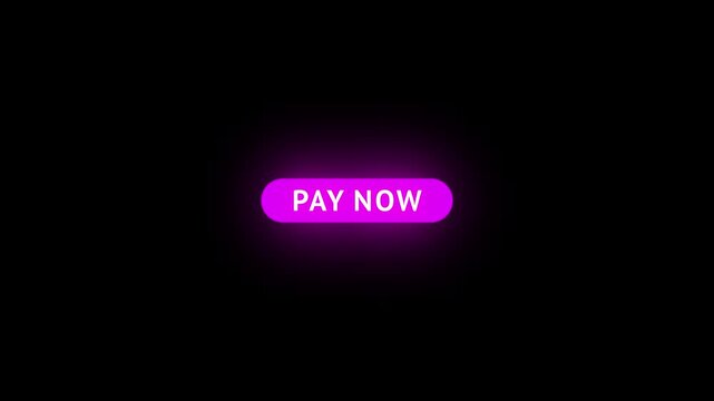 Pink pay now button with glowing light sweep animation on transparent background.