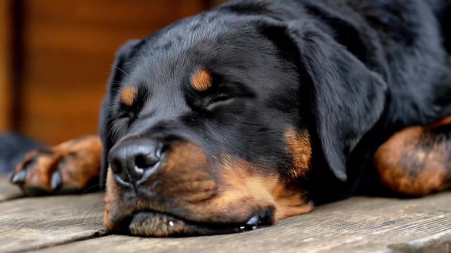 Adorable rottweiler dog resting, A cute Rottweiler dog lying down comfortably