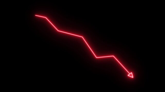 Global business line animation. Abstract glowing neon line business graph growth arrow to down arrow. swipe arrow animated on transparent background.
