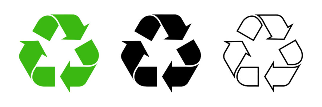 Recycle Symbol Set in Green, Black and Outline Styles