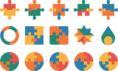 Naklejka premium Puzzle vector, round and square jigsaw pieces for business design problem solving teamwork strategy and creative solution concepts.