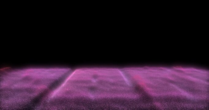 A cinematic video backdrop captures a flight across a vast blue scanning particle plain. The minimalist matrix simulation provides a clean high-tech horizon for data visuals.
