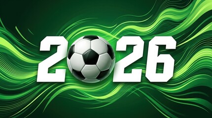 Obraz premium Football 2026 soccer ball in green background with futuristic design