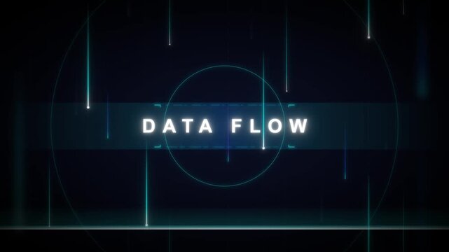 Data flow digital hud interface with falling light particles and cybernetic background
