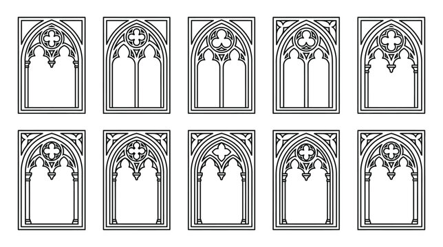 A Set of 10 gothic blind arcade frames grid door pattern on a white background