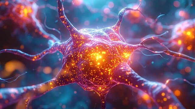 Abstract glowing neurons firing electrical impulses in a digital neural network
