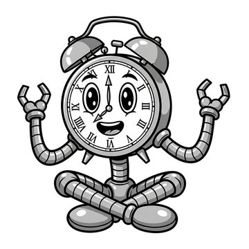 Cute cartoon clock character with arms and legs.