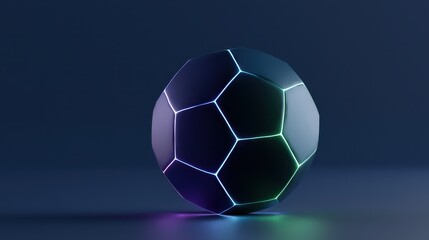 Naklejka premium Futuristic glowing soccer ball with neon edges on dark background