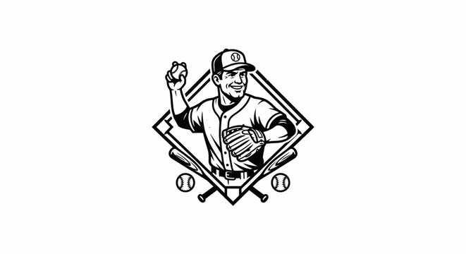 Baseball pitcher throwing ball in diamond frame