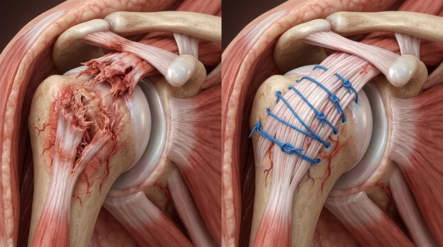 Shoulder rotator cuff tear repair surgery comparison before and after