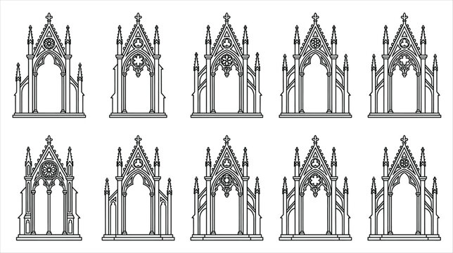 A set of 10 gothic tabernacle frames on a white background