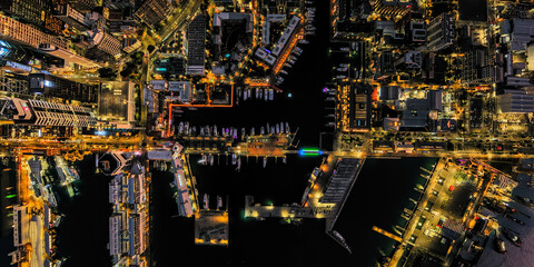 Aerial view of the bustling city harbour at night, Auckland, New Zealand © zhang