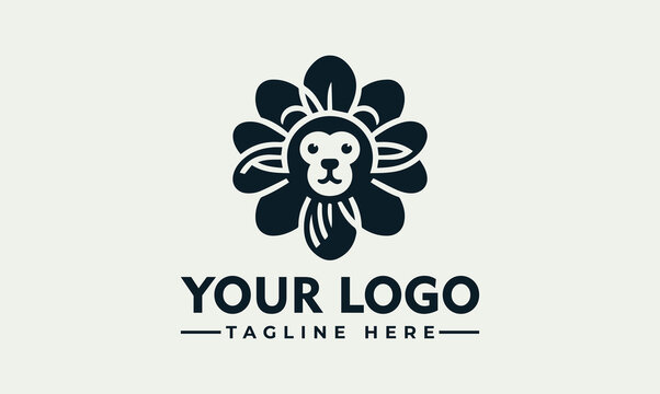 Stylized Lion Face Flower Logo Vector Illustration for Branding