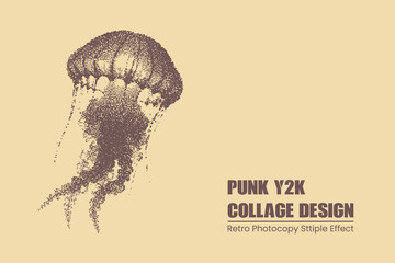 Retro stipple jellyfish illustration, vintage punk y2k aesthetic, dotwork art style, grainy photocopy texture, minimalist graphic design element © MDMahmudul