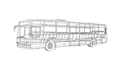 2D AutoCAD Vector illustration of a large bus driving on a road © Stock Image Paradise